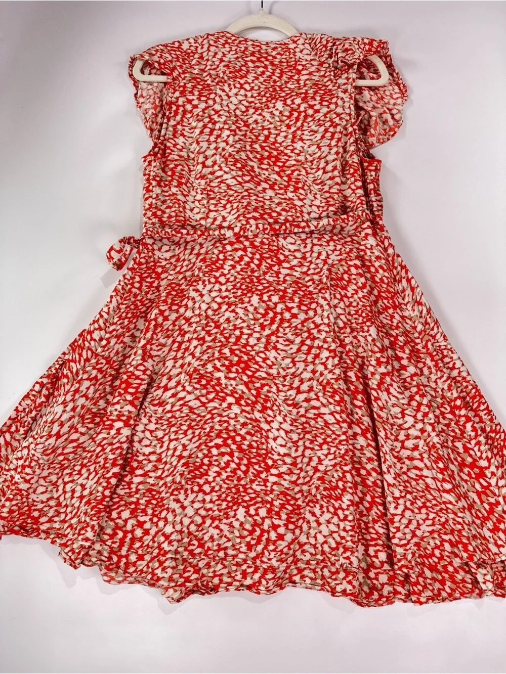 Free People French Quarter Wrap Dress Ruffle Abstract Print Red L